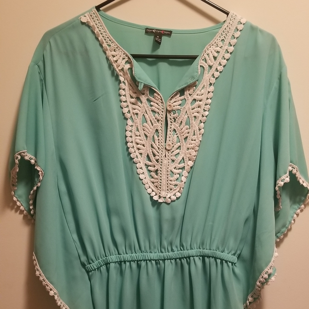 Teal bohemian tunic shirt with frills